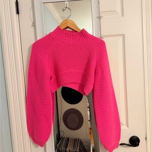 Vibrant Pink Cropped Turtleneck Sweater